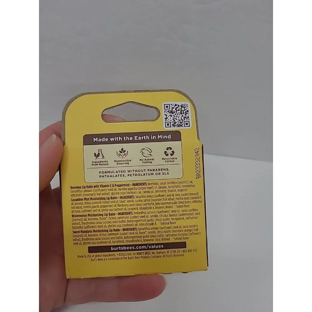 Burt's Bees Beeswax Lip Balm Freshly Picked Moisturizing 4 Pack